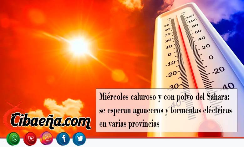 🌧️ Miércoles caluroso y con polvo del Sahara: se esperan aguaceros y tormentas eléctricas en varias provincias